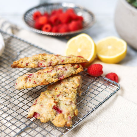 LEMON GLAZED WHITE CHOCOLATE RASPBERRY SCONES